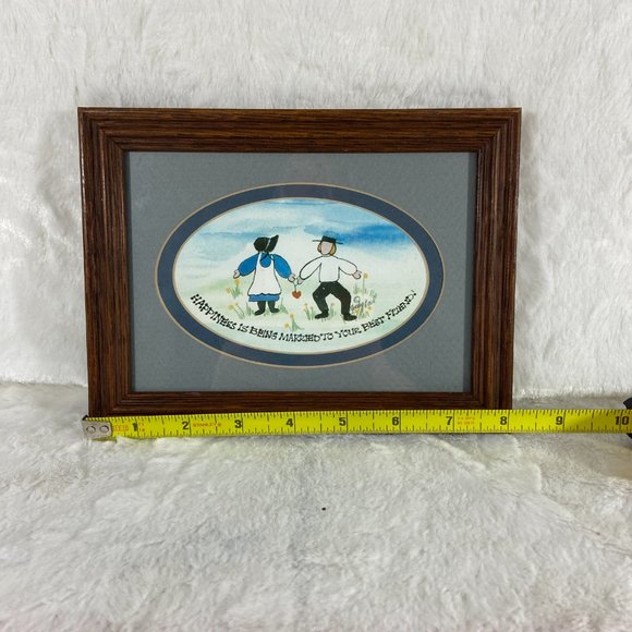 Vintage Framed Watercolor Print by Artist Sandy Lord Amish Couple with a Verse - Picture 5 of 5